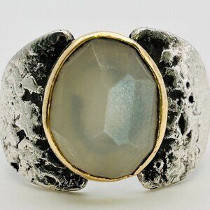 Sterling Moonstone Oval Statement Ring Size 7.5, 9.93 G